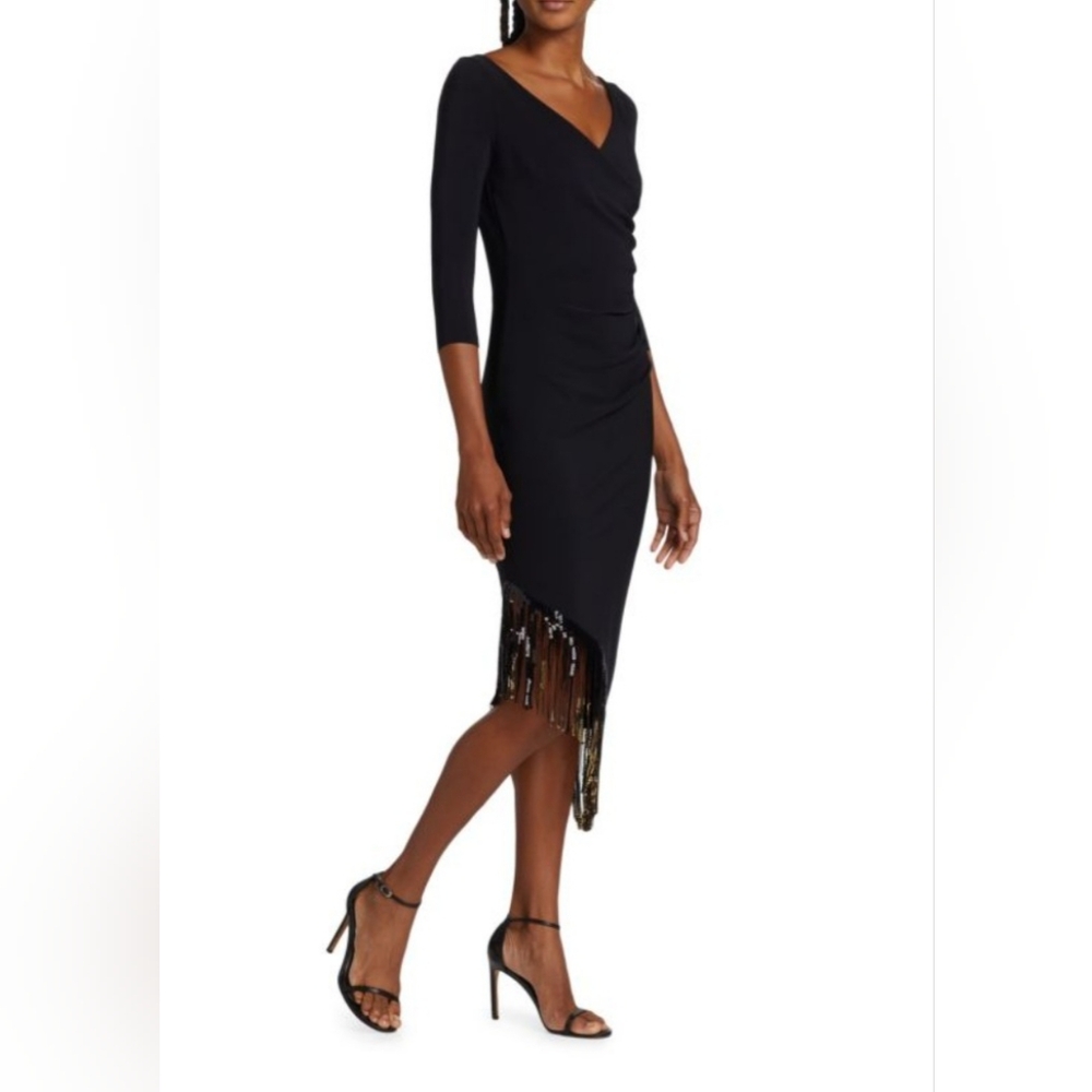 Chiara Boni La Petite Robe Benjamin Sequin Fringe Midi Dress In Black Women's 10 - Picture 3 of 15